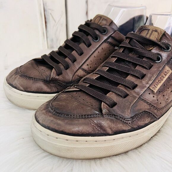 Democrata Brown Worn Distressed Brazilian Leather Lace up Mens Sneakers - Size 8 - Picture 2 of 8